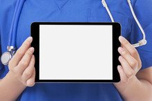 Asian Doctor Or Nurse Holding Tablet Computer