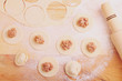 © Ustinova - dumplings(pelmeni) with meat on a light wooden background