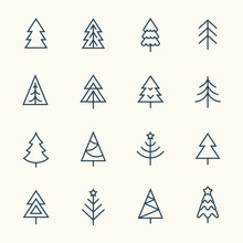 Christmas Tree Line Icon Set