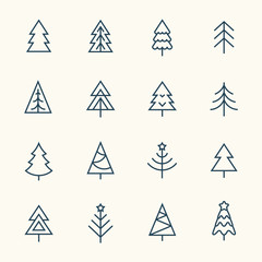 Christmas tree line icon set