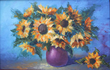 Bouquet Of Yellow Flowers In A Vase, Still Life