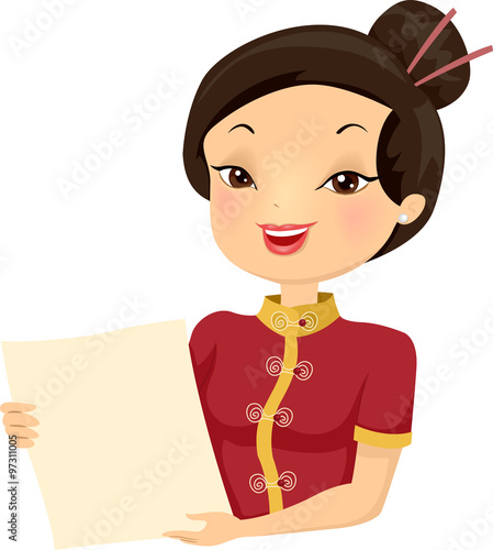 Girl Waitress Menu Chinese Restaurant Buy This Stock Vector And 