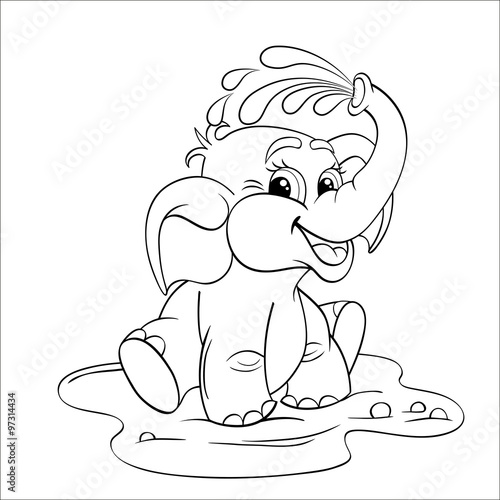 Download Funny cartoon baby elephant which pours himself with water ...