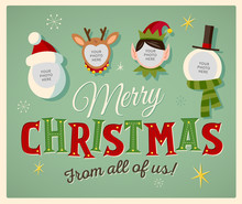 Family Spirit Christmas Card. Place Your Photos On Christmas Characters. Editable EPS10.