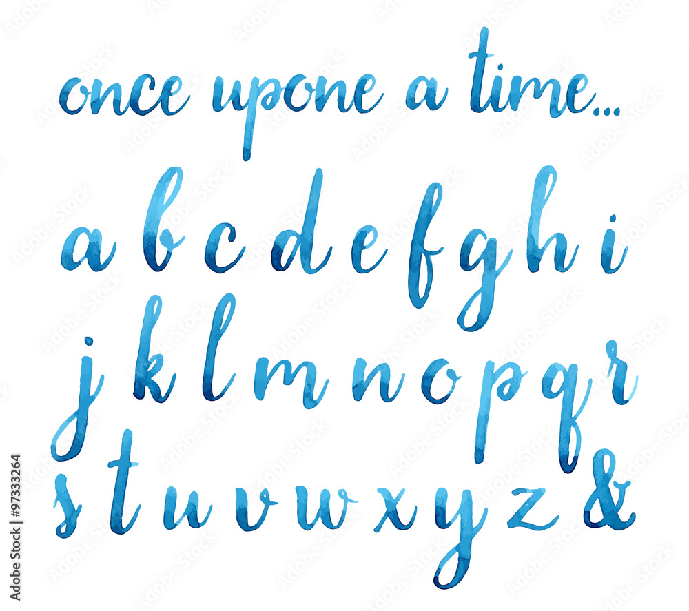 blue watercolor calligraphic hand drawn font. Stock Vector | Adobe Stock
