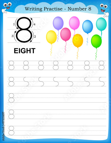 Writing practice number eight Stock 벡터 | Adobe Stock