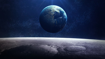 Wall Mural - high resolution planet earth view from the moon surface. elements of this image are furnished by nas