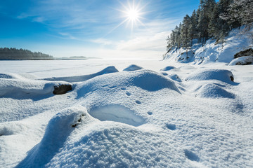 Canvas Print - Winter landscape on lakeside