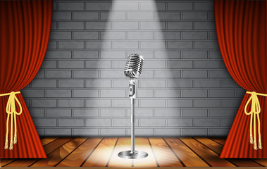 Wall Mural - Microphone and red curtain 