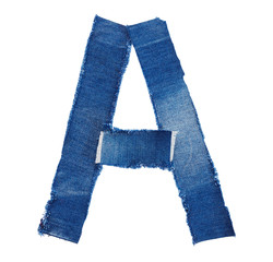 Canvas Print - Alphabet from jeans fabric isolated on white background. Letter A