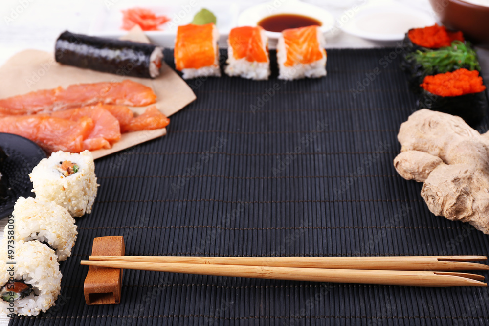 Served table for sushi party