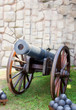 Artillery cannon gun old style model.Military gun carriage.