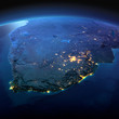 Detailed Earth. South Africa on a moonlit night