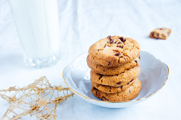 Canvas Print - Chocolate chip cookies with milk