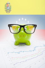 Piggy bank with flag on background - Venezuela