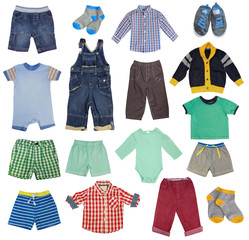 Wall Mural - Child boy clothes set isolated on white.