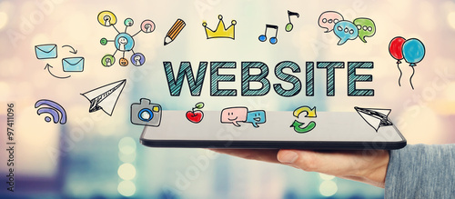 Fotomural Website concept with man holding a tablet computer