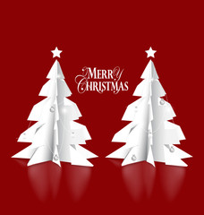 Merry Christmas greeting card with origami Christmas tree, vecto