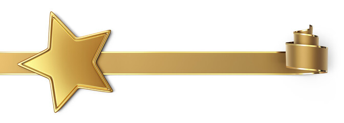 Wall Mural - curled golden silk ribbon - gold star with border