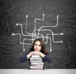 © ImageFlow - woman with hands and head on pile of books thinking