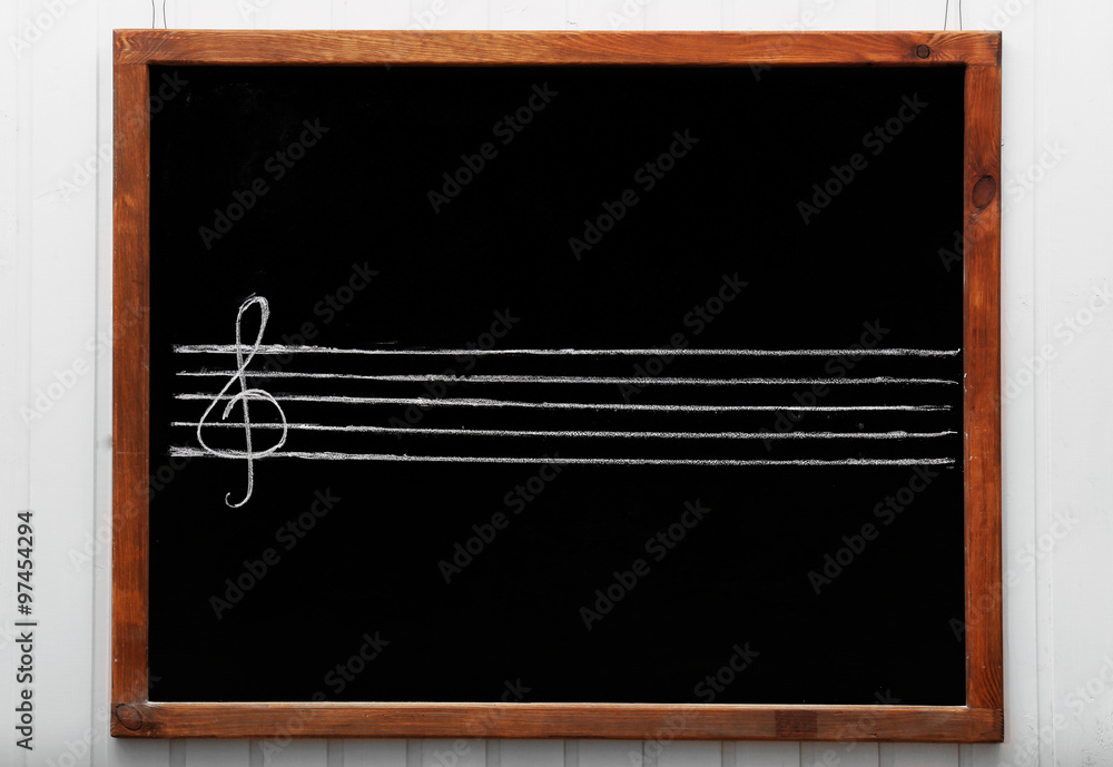 Blackboard with musical notes, close-up