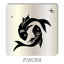 Black Silhouette Of  Pisces Are On Pearl Background.