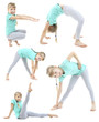 © Africa Studio - Collage of little girl doing exercises isolated on white