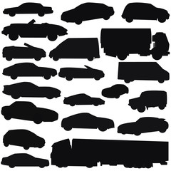 Collection silhouette of car on a white background