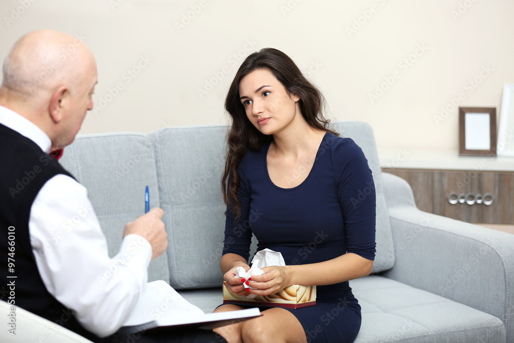 Young woman on reception at psychologist