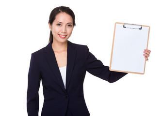 Wall Mural - Asian Businesswoman showing with clipboard