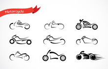 Vector Silhouette Of Classic Motorcycle. Motorcycle Icon Collection