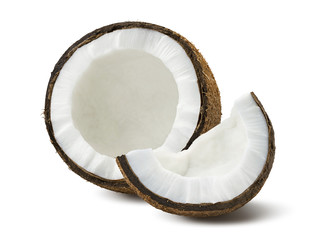 Wall Mural - coconut pieces broken isolated on white background