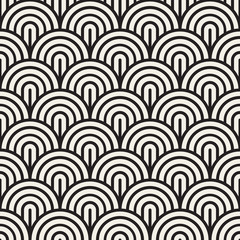 Wall Mural - Vector Seamless Black and White Rounded Arc Concentric Circles Pattern