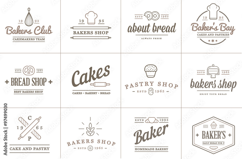 Set of Vector Bakery Pastry Elements and Bread Icons Illustration can ...