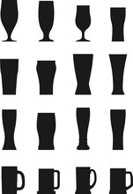 Set Of Different Silhouettes Beer Glasses Isolated On White Background. Vector Illustration