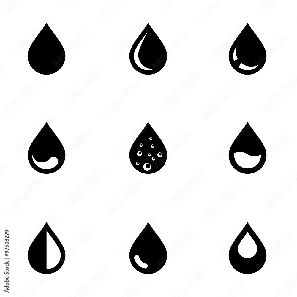 Vector black drop icon set. Drop Icon Object, Drop Icon Picture, Drop Icon Image - stock vector - obrazy, fototapety, plakaty 