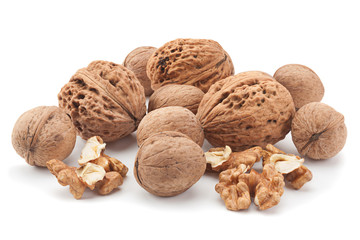 Walnut fruit on white