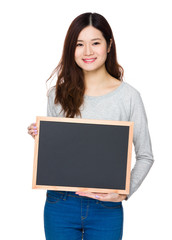 Wall Mural - Asian Young Woman show with chalkboard