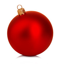 Beautiful Red Christmas Ball On A White Background.
