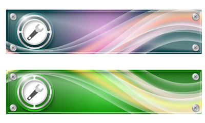 Wall Mural - Set of two banners with colored rainbow and spanner