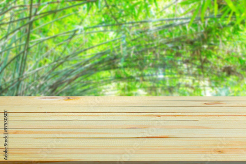 Close Up Top Wooden Table With Sunny Abstract Green Nature Background Blurred Bokeh Stock Photo Adobe Stock