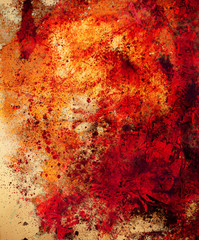 Wall Mural - Fire flames background with desert crackle, LAVA structure. Computer collage. Earth Concept.