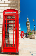 Sticker - Classic red phone booth of London in front of Big Ben