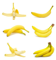 Wall Mural - collection of fresh bananas isolated on white background