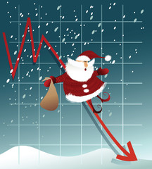 Frustrated Santa Claus with financial graph