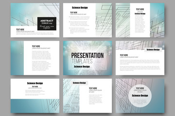 Wall Mural - Set of 9 templates for presentation slides. Abstract vector background, digital technologies, cyber space