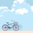 Drawn bicycle on the background wall of clouds