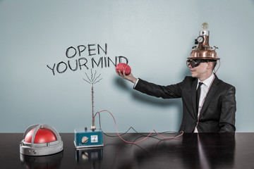 Wall Mural - Open your mind concept with businessman holding brain