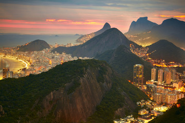 Fototapete - Night view of Rio de Janeiro, Brazil