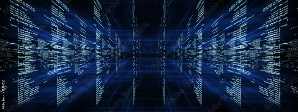 Matrix on blue with rays - obrazy, fototapety, plakaty 